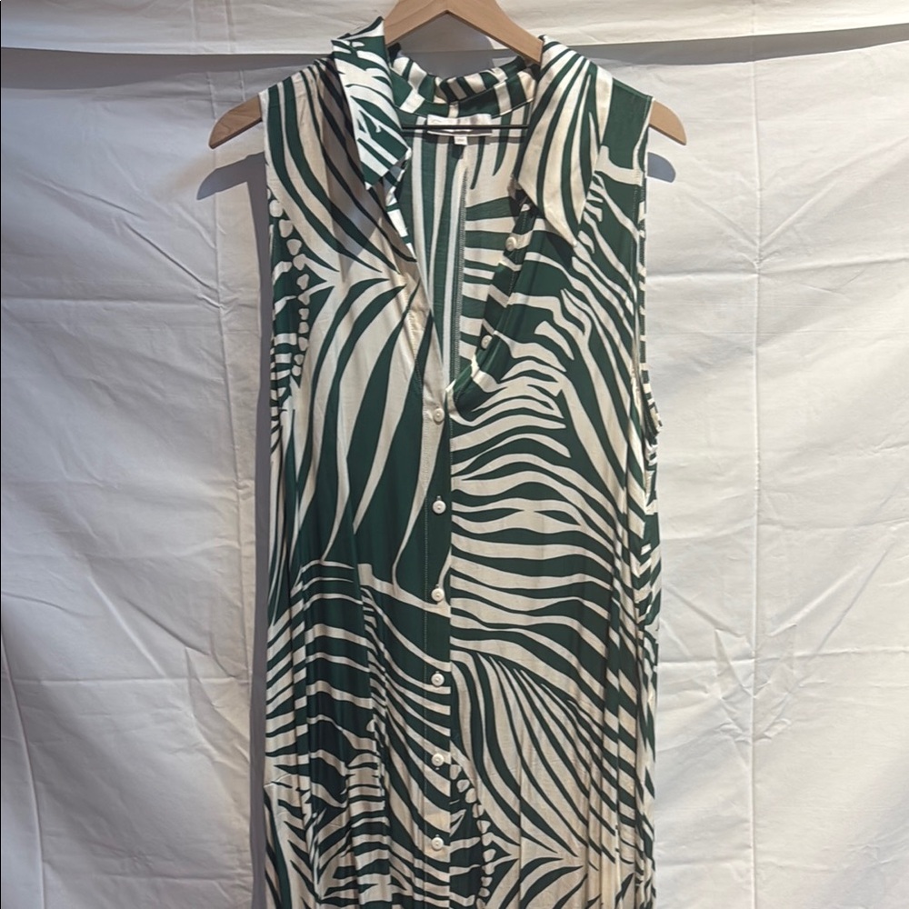 Green and White Botanical Print button down maxi Dress by Anthropologie